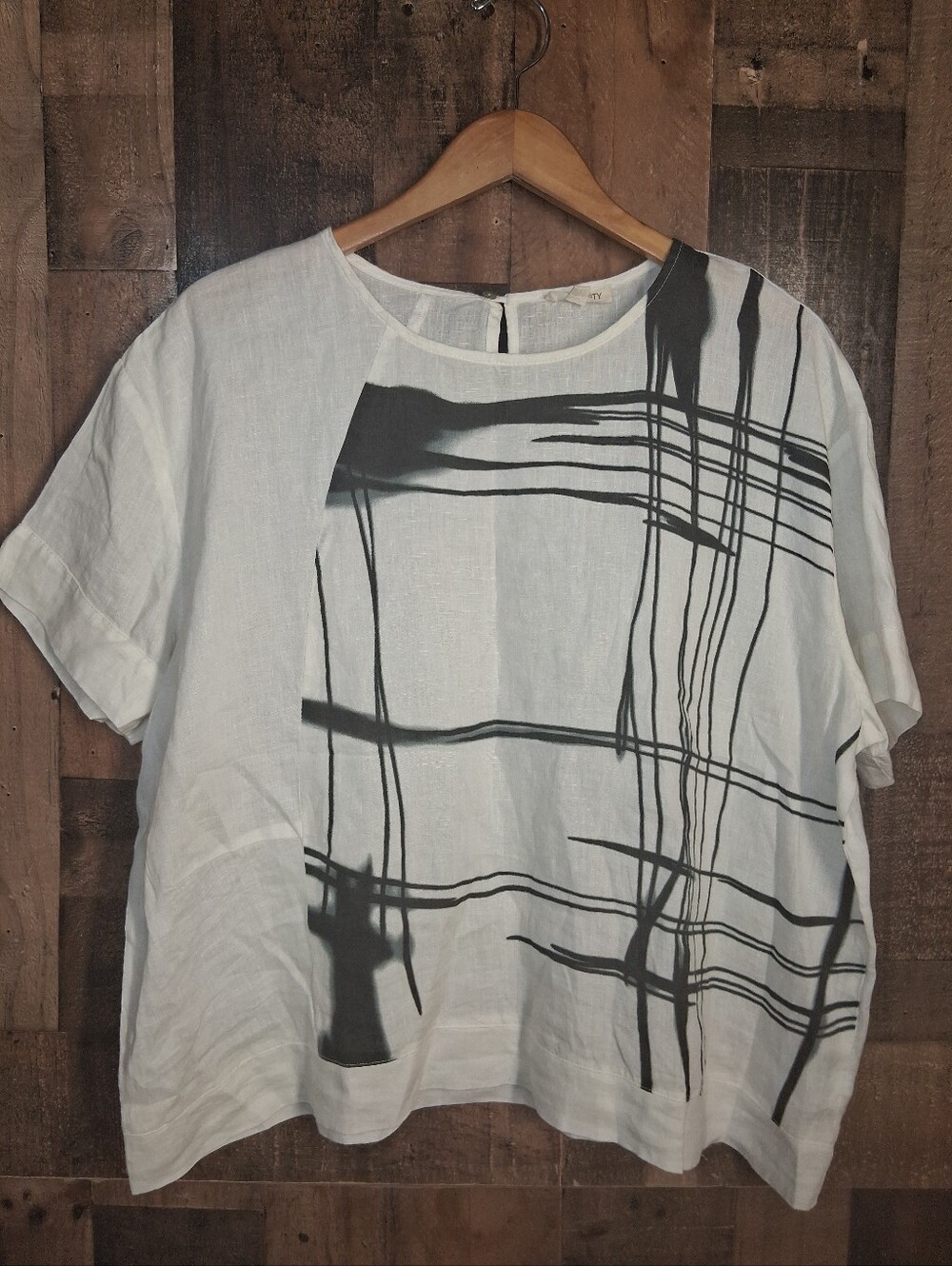 Simplicity 100% Linen Oversized Blouse Size Large Lagenlook Abstract Art